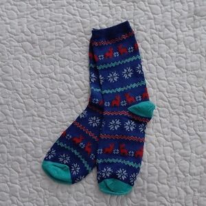 *Free Add-on*  Festive Fair Isle Reindeer Blue and Teal Socks